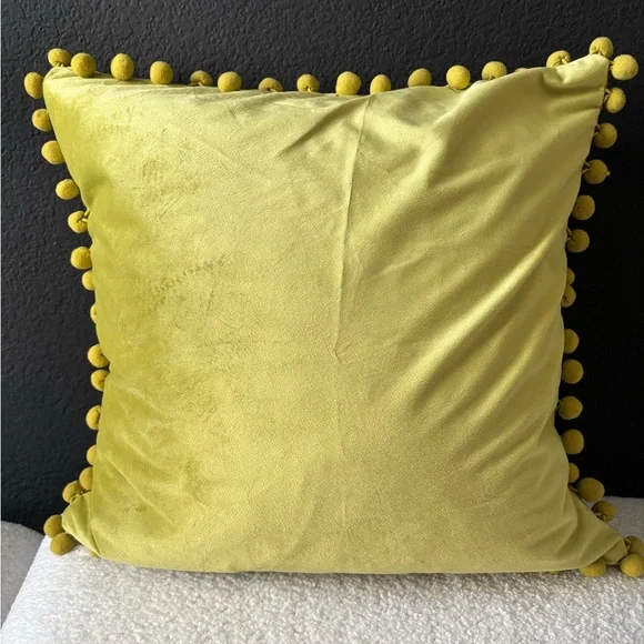 Green Throw Pillow COVERS with Pom-Pom Trim - Picture 3 of 5